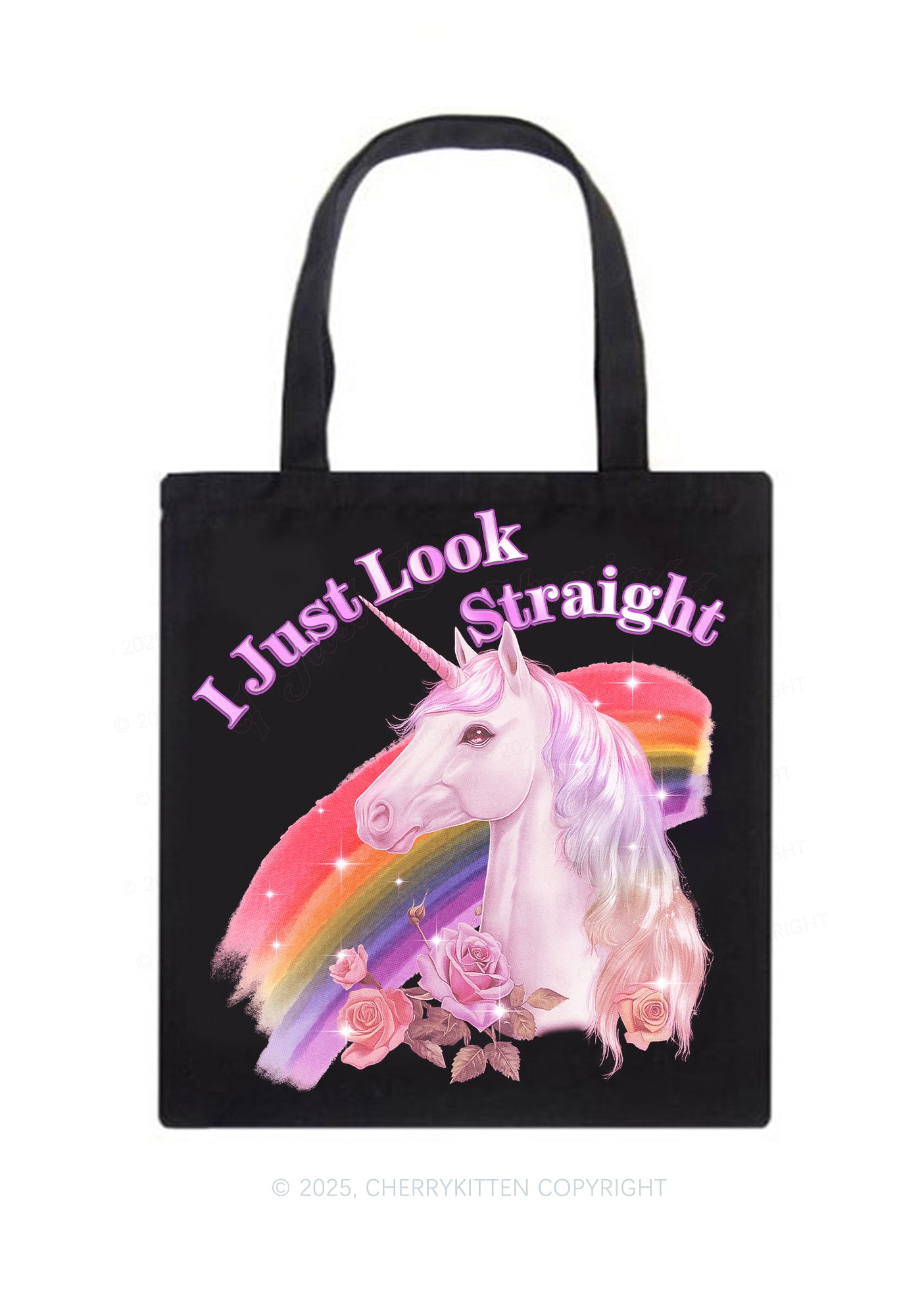 Look Straight Unicorn Pride Y2K Canvas Tote Bag Cherrykitten
