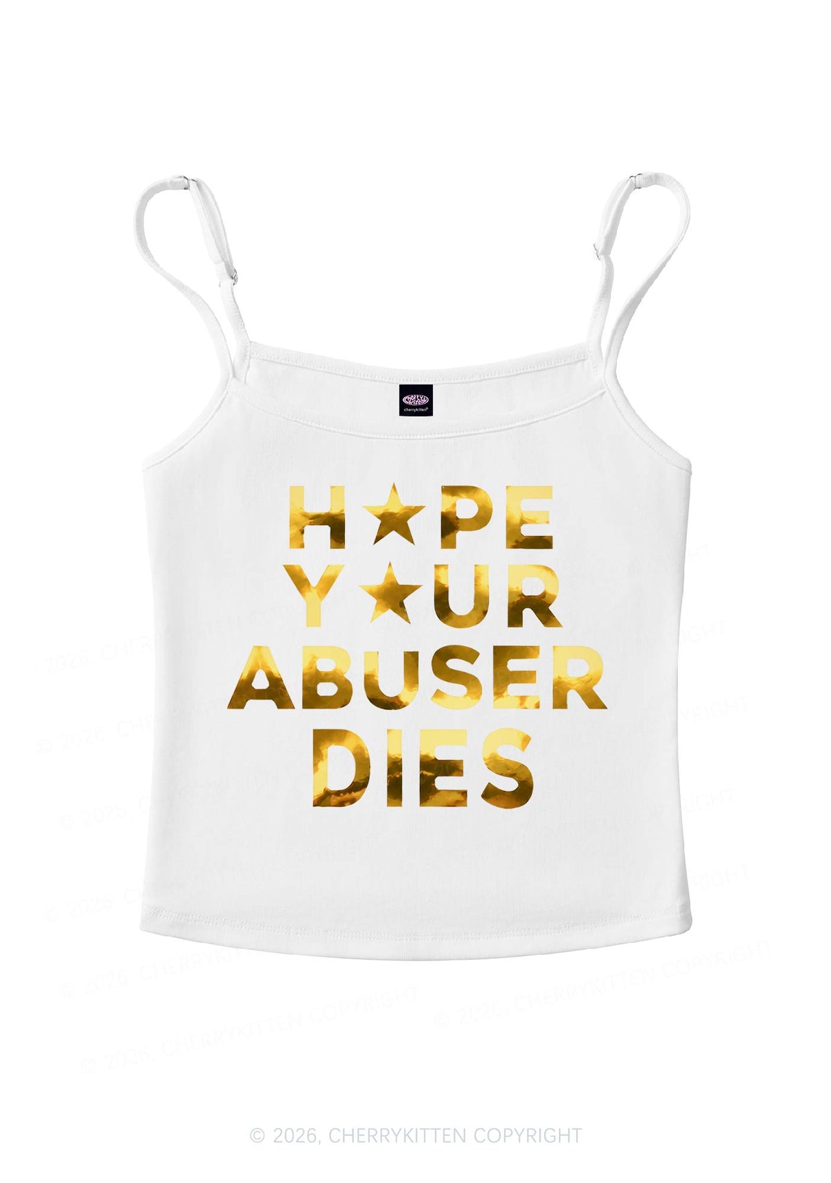 Abuser Dies Silver Foil Printed Y2K Spaghetti Strap Cami Cherrykitten