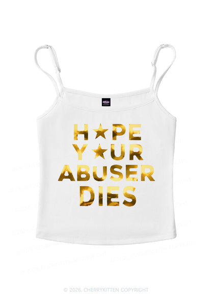 Abuser Dies Silver Foil Printed Y2K Spaghetti Strap Cami Cherrykitten