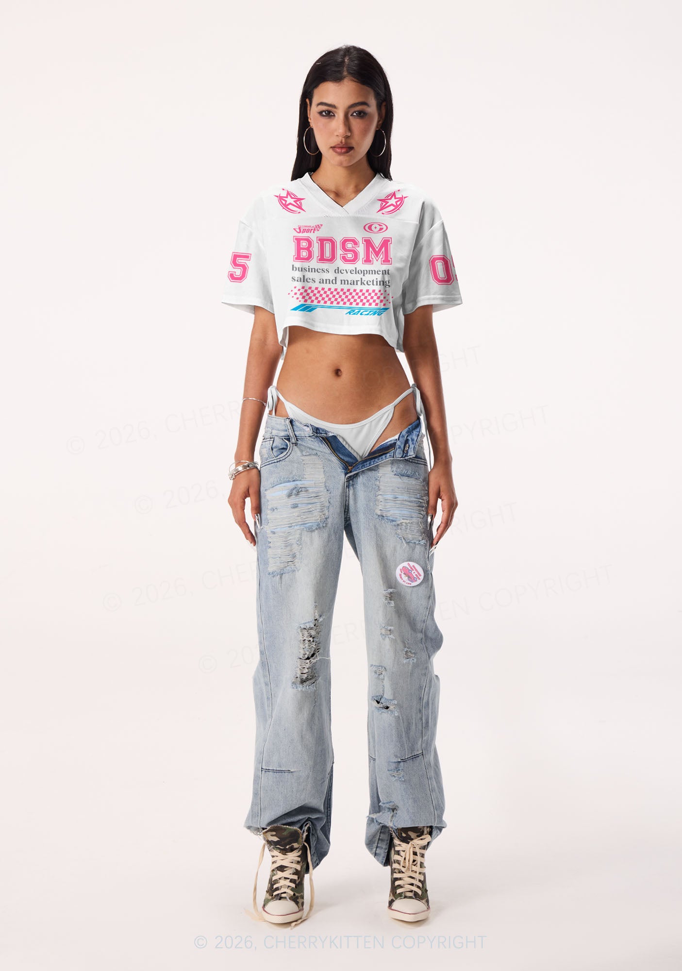 Custom Pink BDSM Y2K Crop Sport Jersey Shirts Cherrykitten
