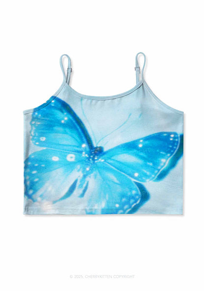 Blue Butterfly Y2K Print Cami Crop Top Cherrykitten