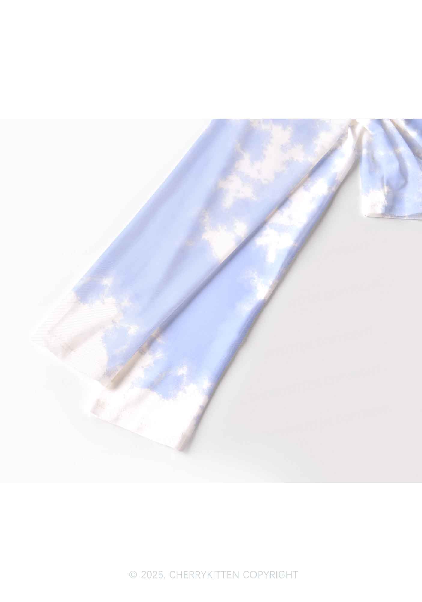 Blue Sky White Clouds Y2K Mesh Long Sleeve Crop Top Cherrykitten