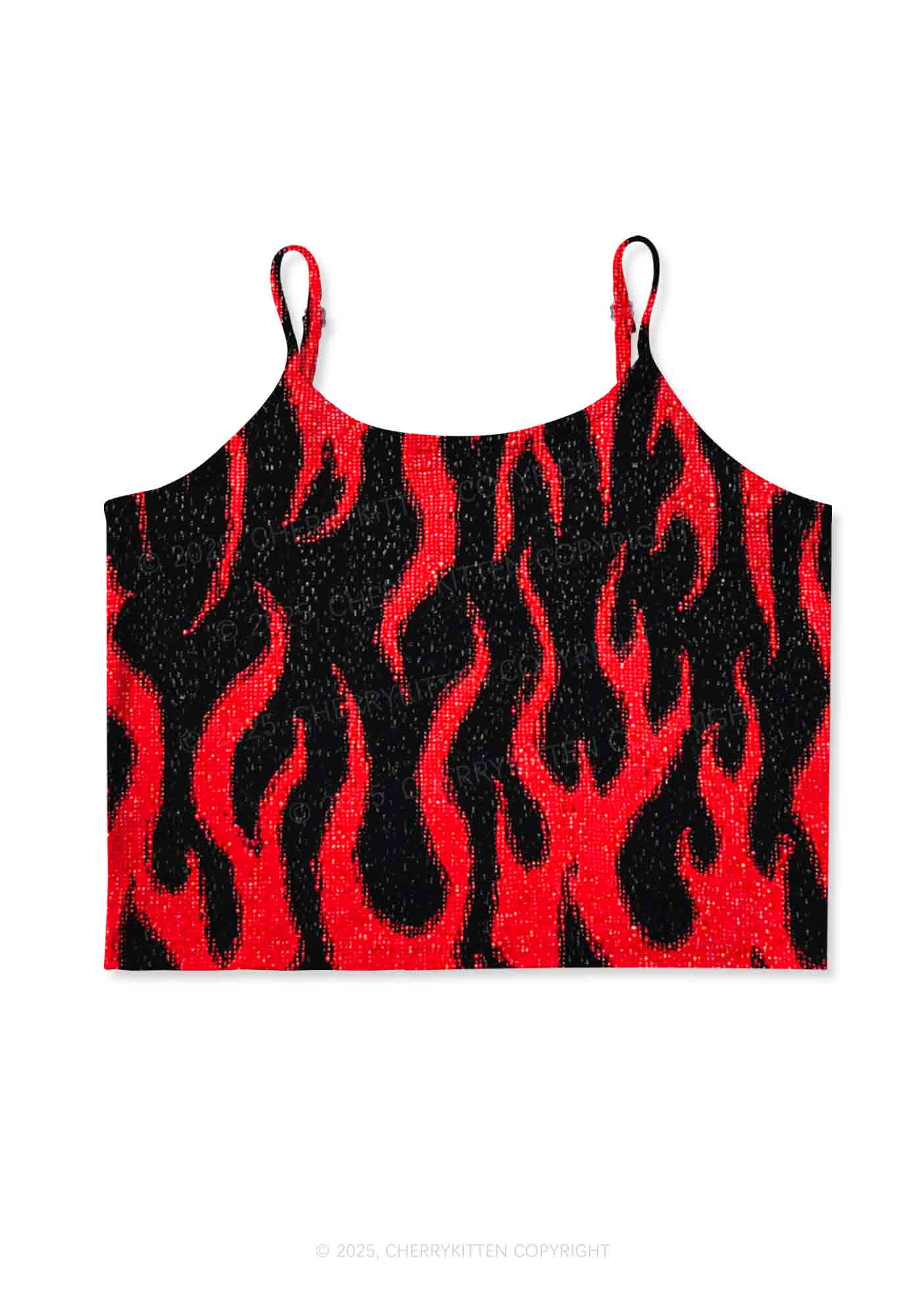 Glitter Flame Y2K Print Cami Crop Top Cherrykitten