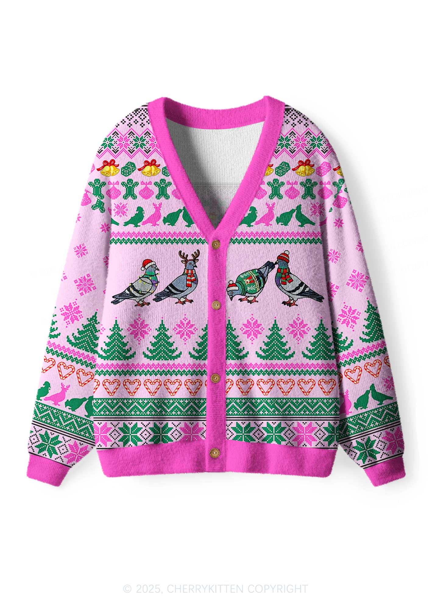 Christmas Pigeon Y2K Christmas Cardigan Knit Sweatshirt Cherrykitten