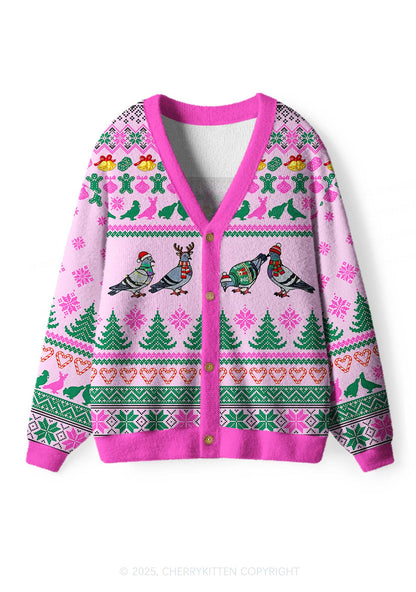 Christmas Pigeon Y2K Christmas Cardigan Knit Sweatshirt Cherrykitten