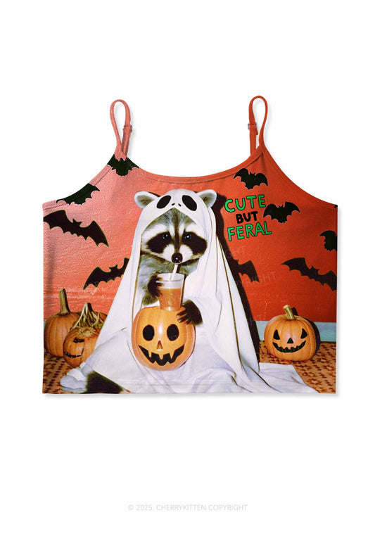 Halloween Cute But Feral Y2K Print Cami Crop Top Cherrykitten