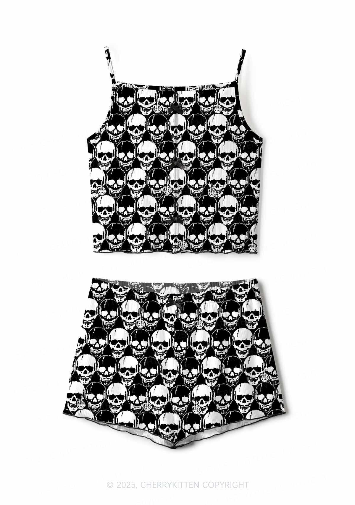Fxck Skulls Y2K Print Cami Shorts Pajama Set Cherrykitten