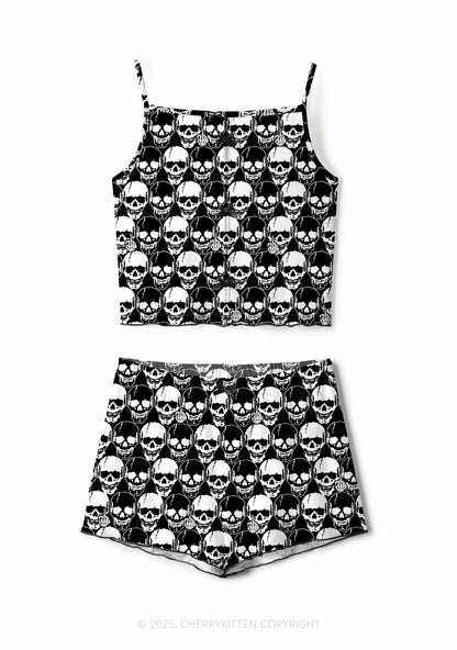 Fxck Skulls Y2K Print Cami Shorts Pajama Set Cherrykitten