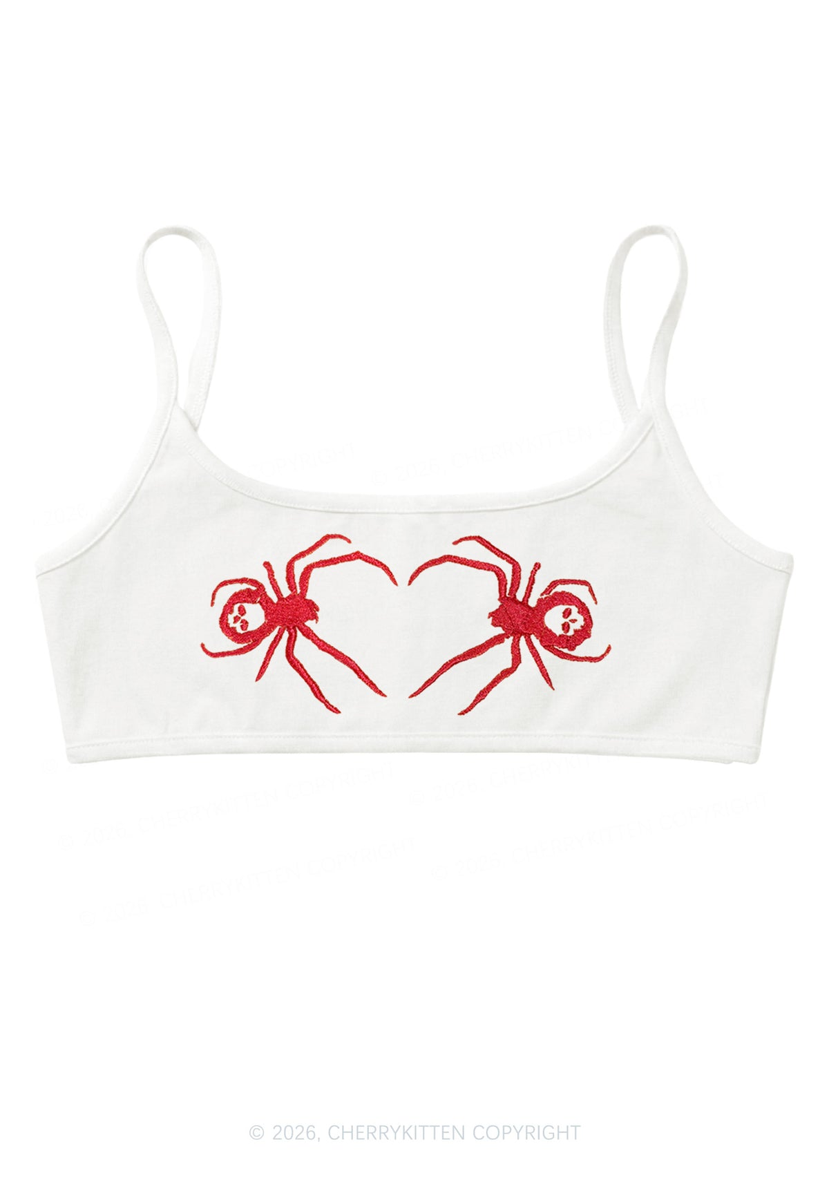 Embroidered Skull Spider Y2K Super Crop Cami Cherrykitten