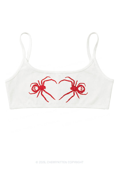 Embroidered Skull Spider Y2K Super Crop Cami Cherrykitten