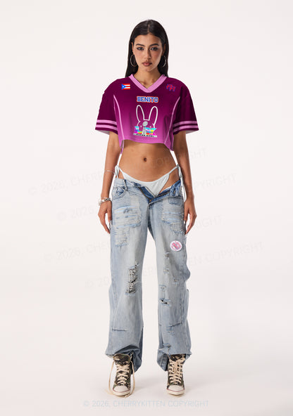 Purple Bunny Head Y2K Crop Sport Jersey Shirts Cherrykitten