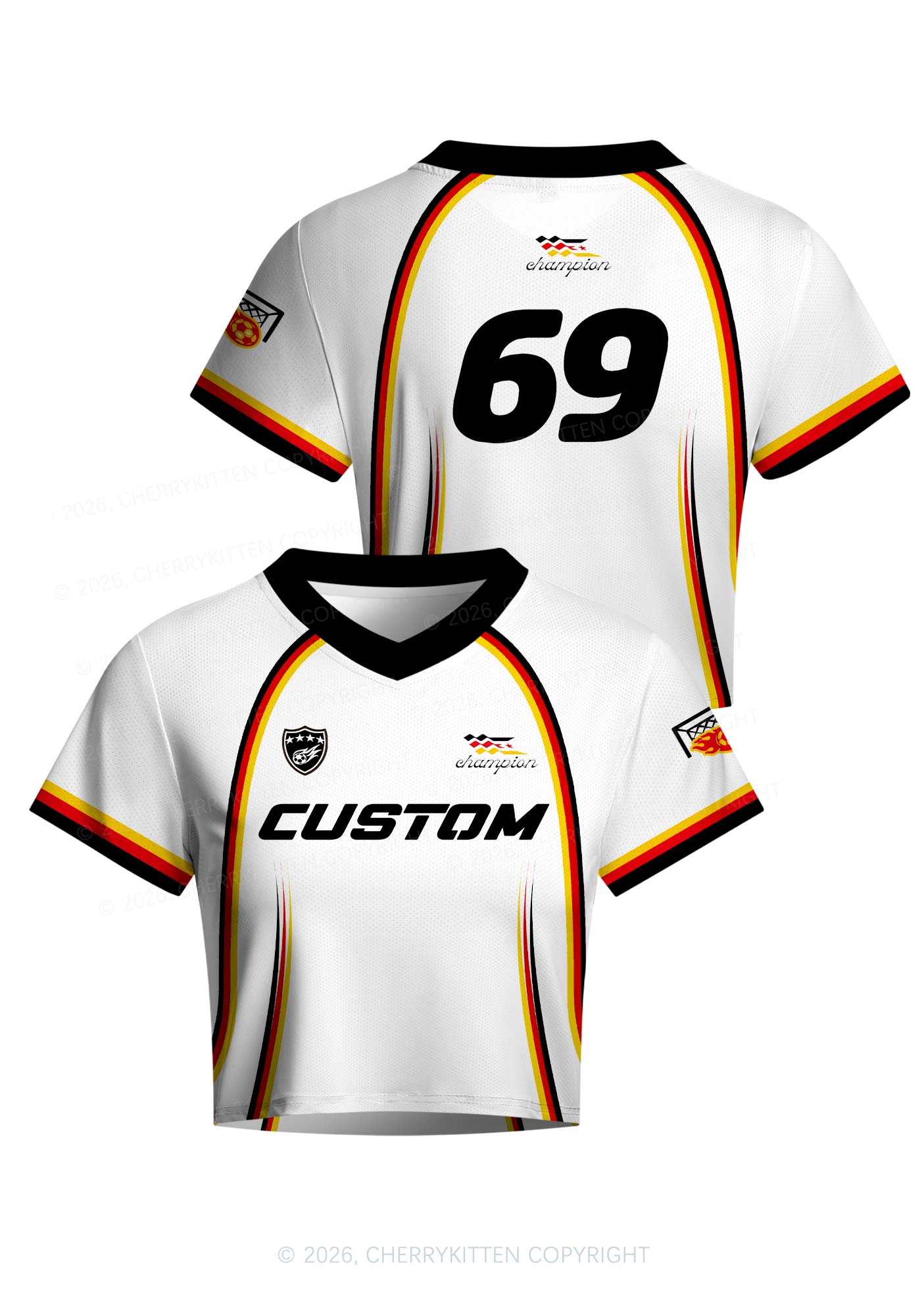 White Custom Text Y2K Crop Football Jersey Shirts Cherrykitten