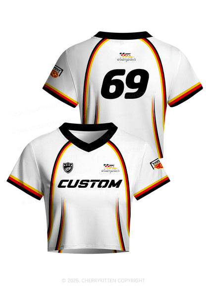 White Custom Text Y2K Crop Football Jersey Shirts Cherrykitten