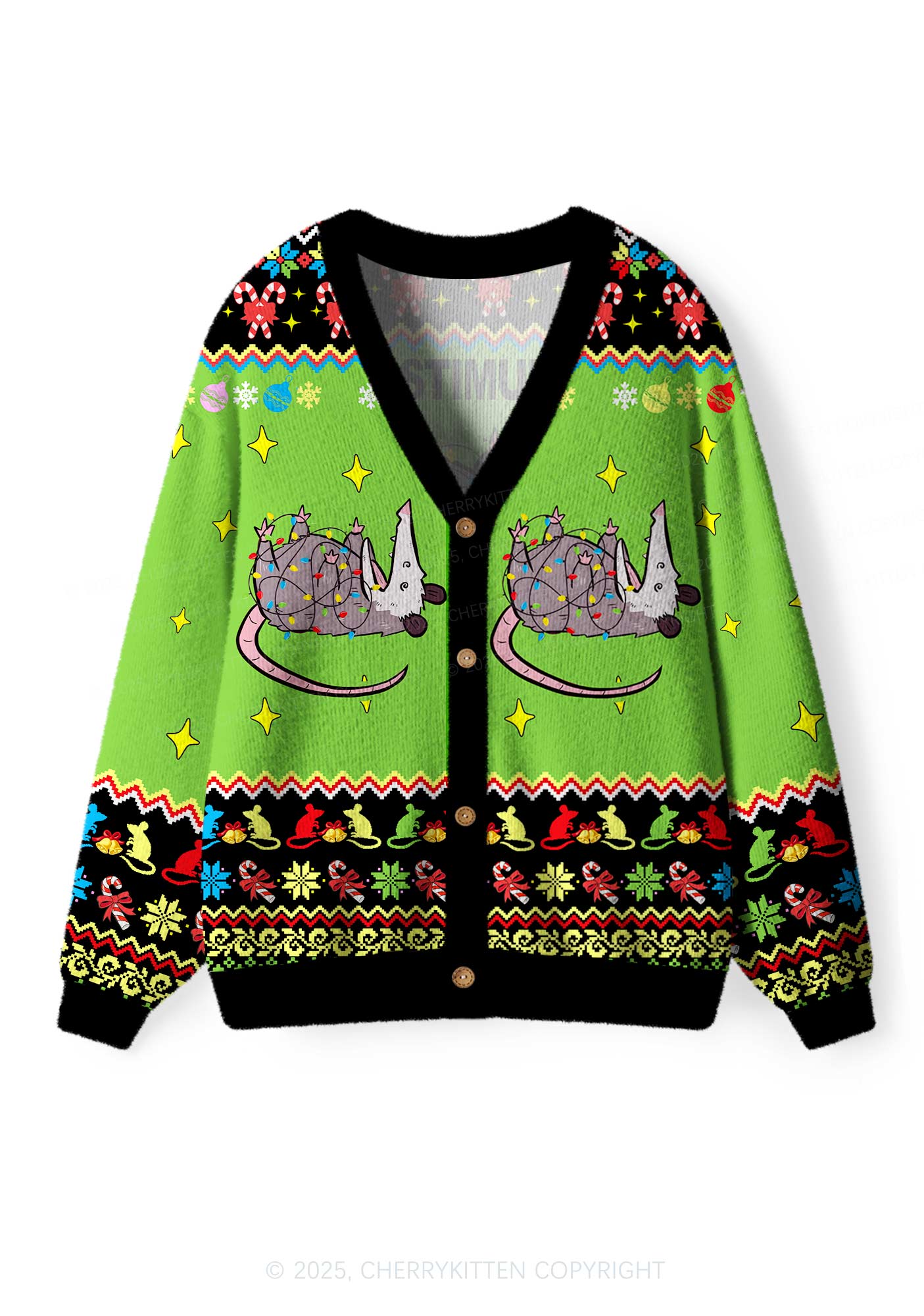 Overstimulated But Festive Y2K Christmas Cardigan Knit Sweatshirt Cherrykitten