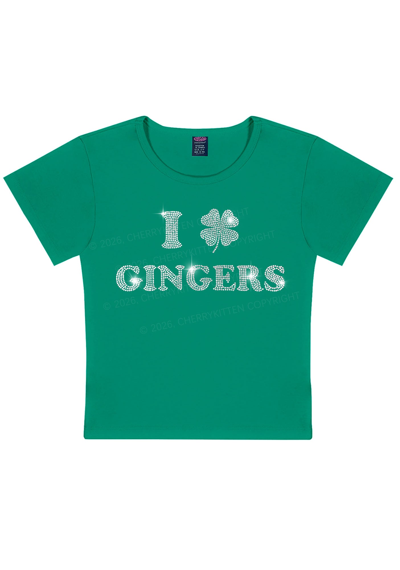 Rhinestone I Love Gingers St Patricks Y2K Baby Tee Cherrykitten