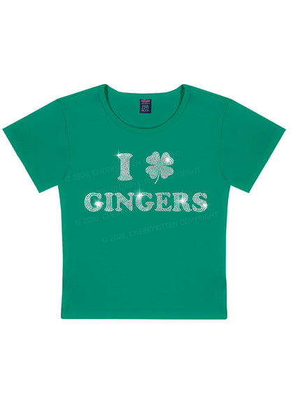 Rhinestone I Love Gingers St Patricks Y2K Baby Tee Cherrykitten