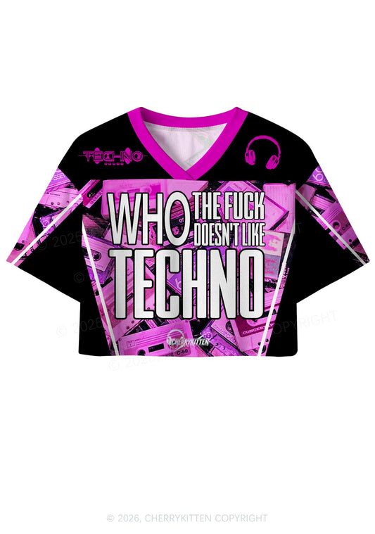 Who Doesnt Like Techno Y2K Crop Sport Jersey Shirts Cherrykitten