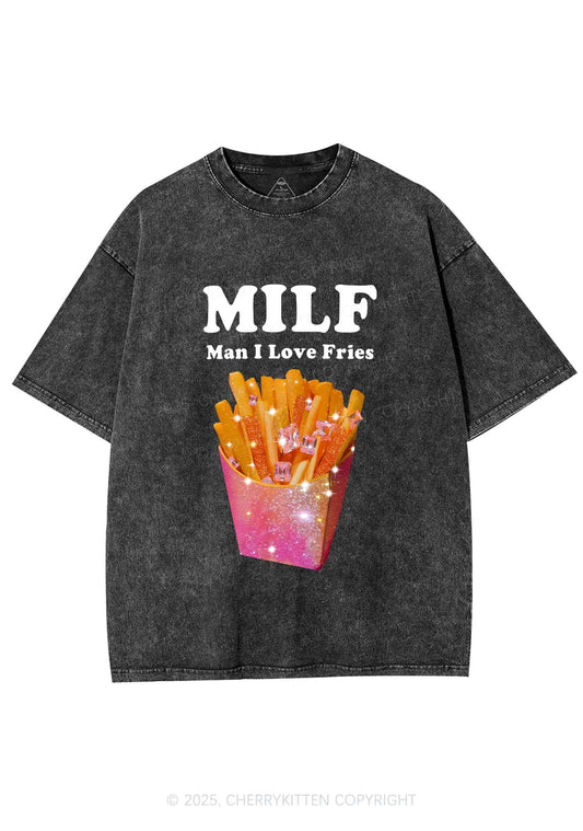 Man I Love Fries Y2K Shirts Washed Tee Cherrykitten