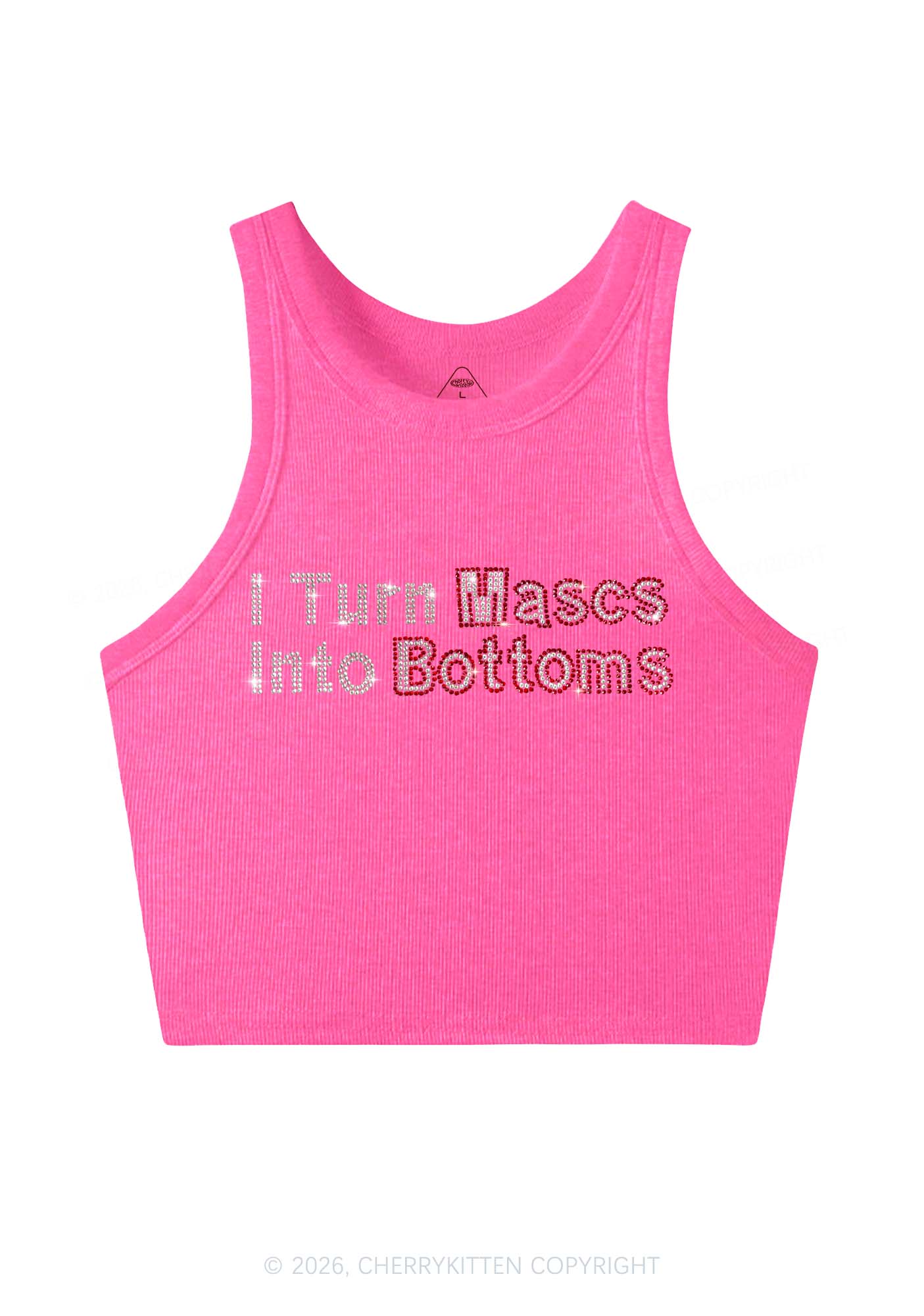 Rhinestone I Turn Mascs Into Bottoms Y2K Crop Tank Top Cherrykitten