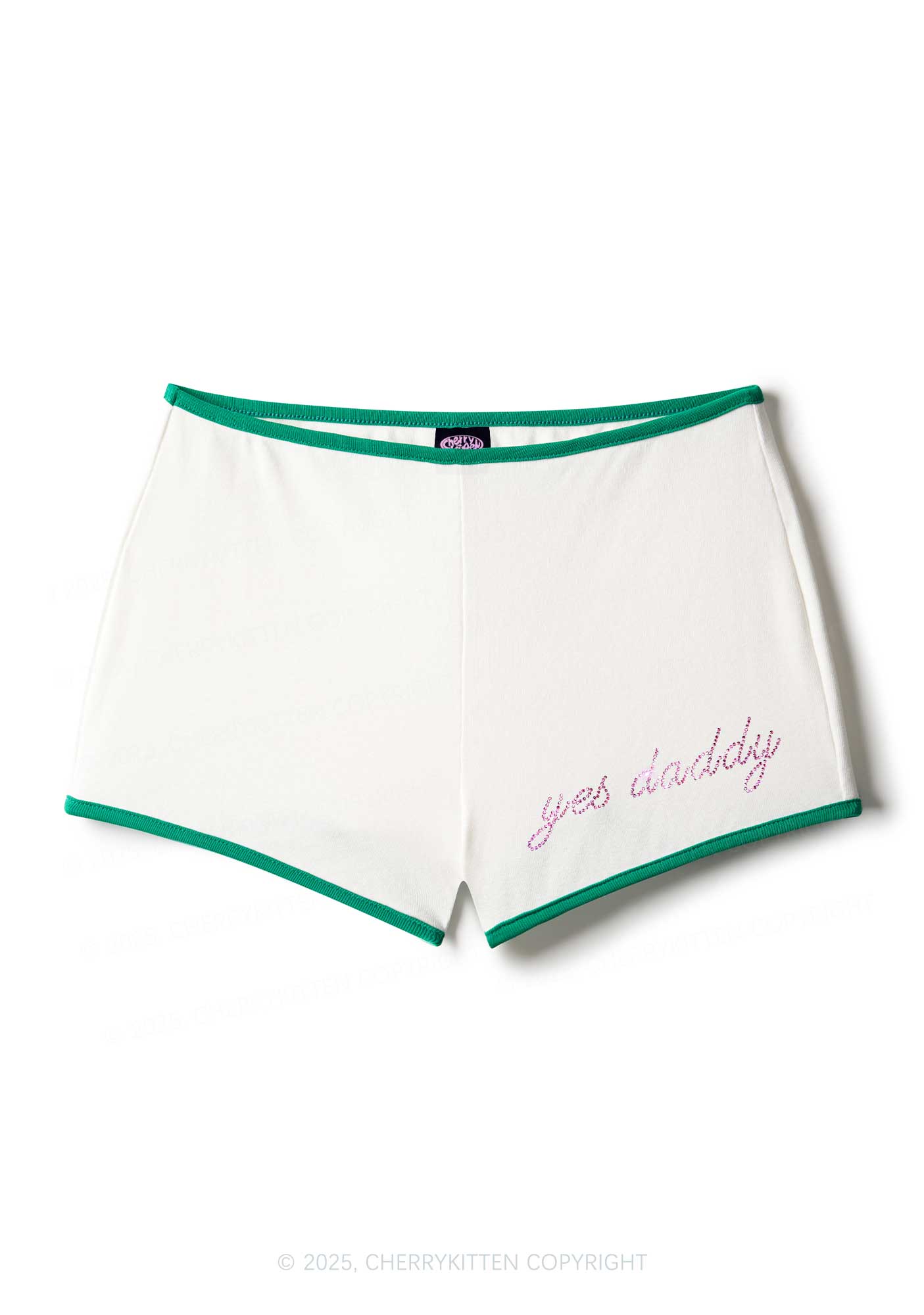 Rhinestone Pink Yes Daddy Y2K Booty Shorts Cherrykitten