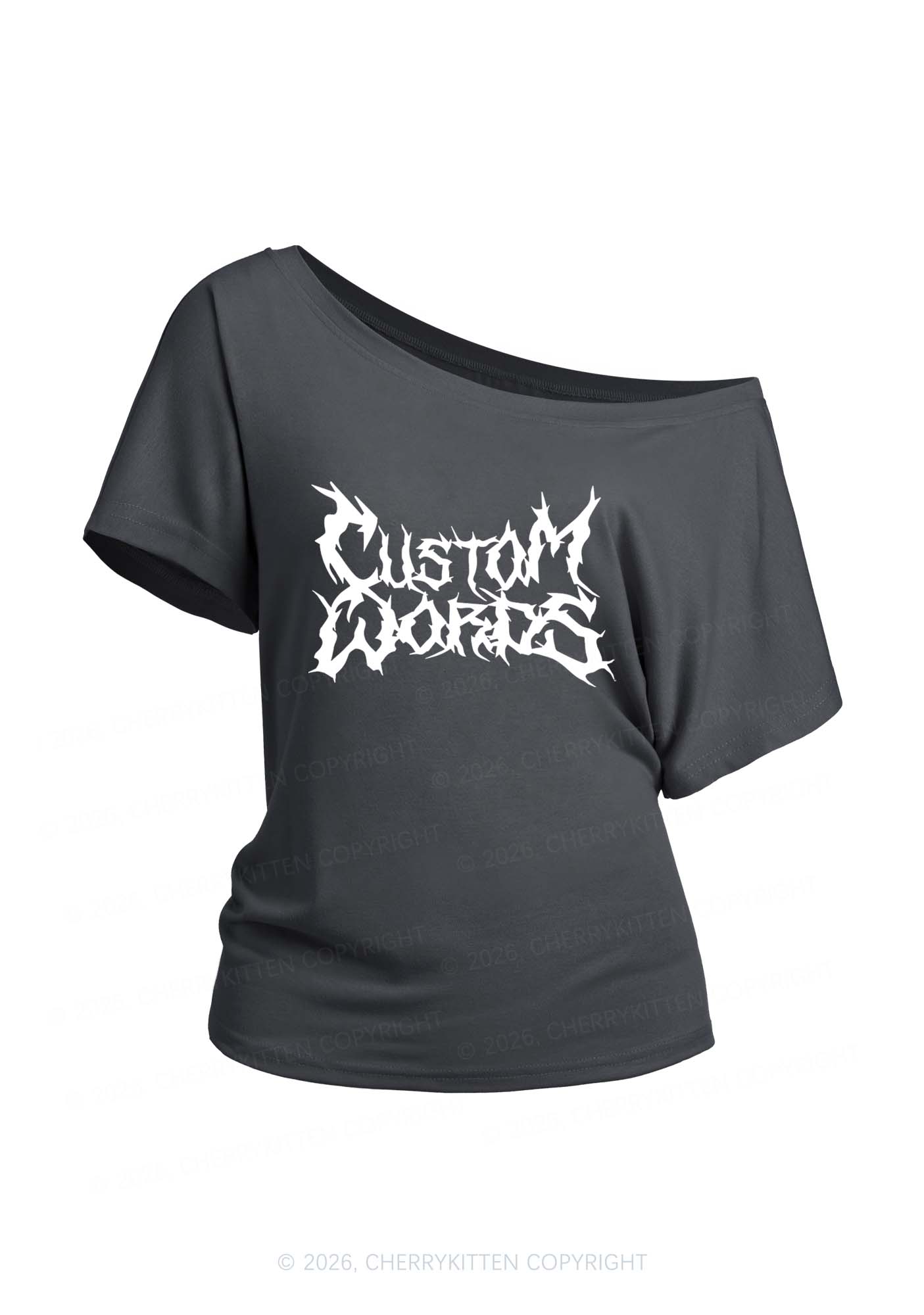Custom Text Punk Font Y2K Off Shoulder Tee Cherrykitten