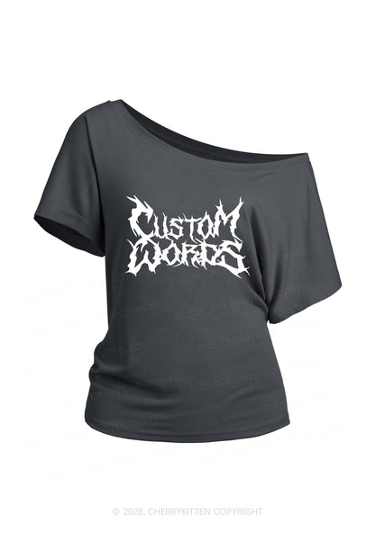 Custom Text Punk Font Y2K Off Shoulder Tee Cherrykitten