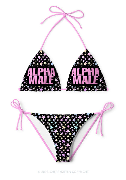 Black Alpha Male Y2K Print Bikini Set Cherrykitten