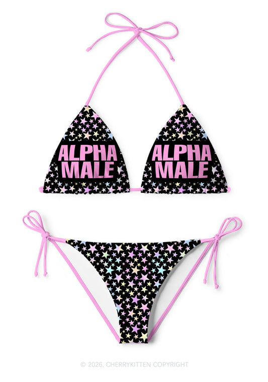 Black Alpha Male Y2K Print Bikini Set Cherrykitten