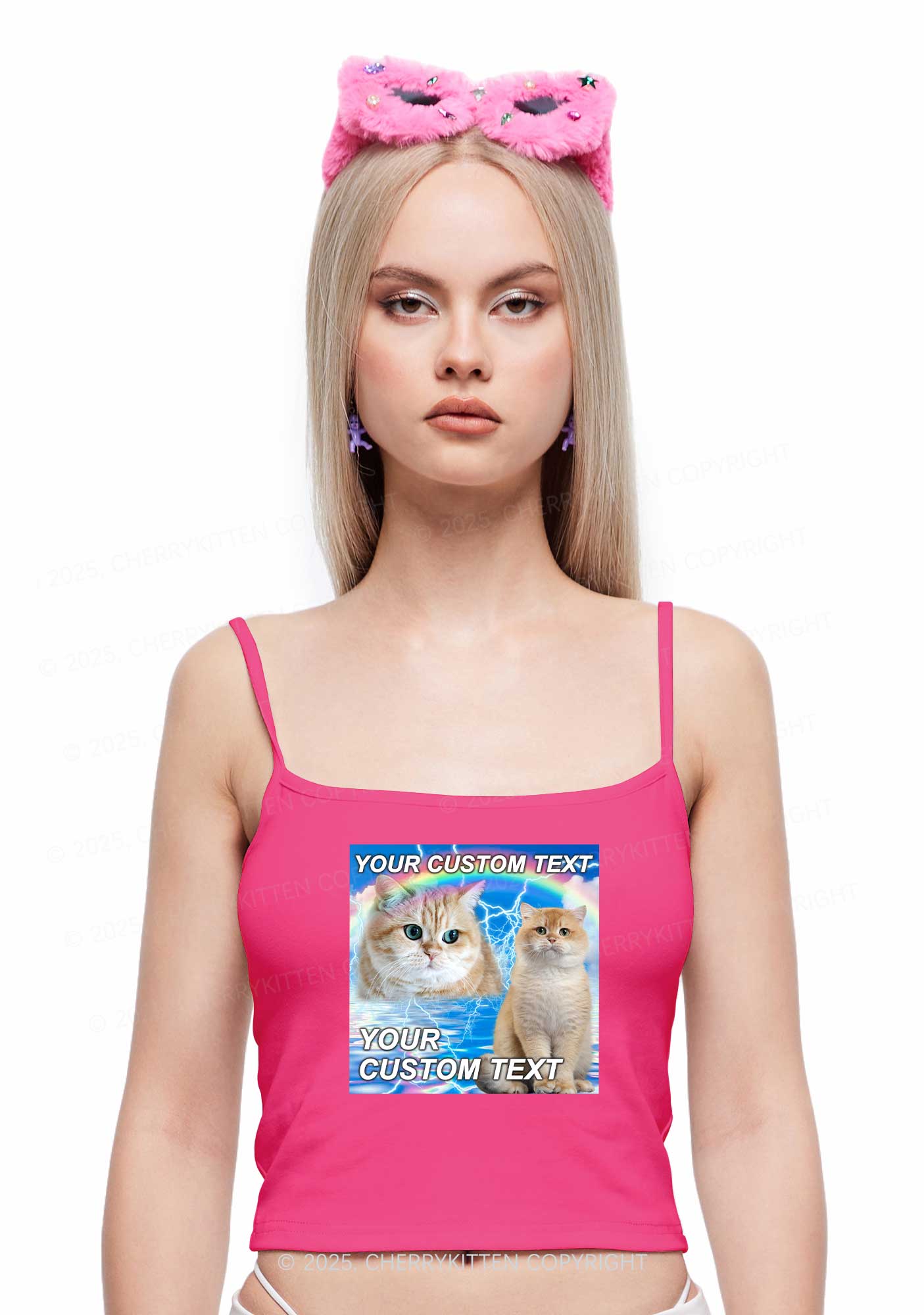 Custom Text Your Kitten Y2K Spaghetti Strap Cami Cherrykitten