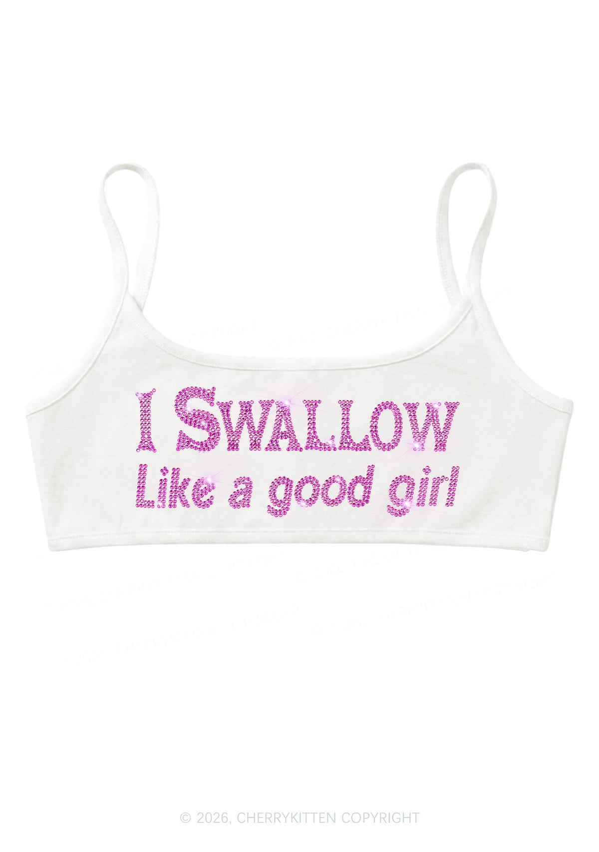 Rhinestone Swallow Like Good Girl Y2K Super Crop Cami Cherrykitten