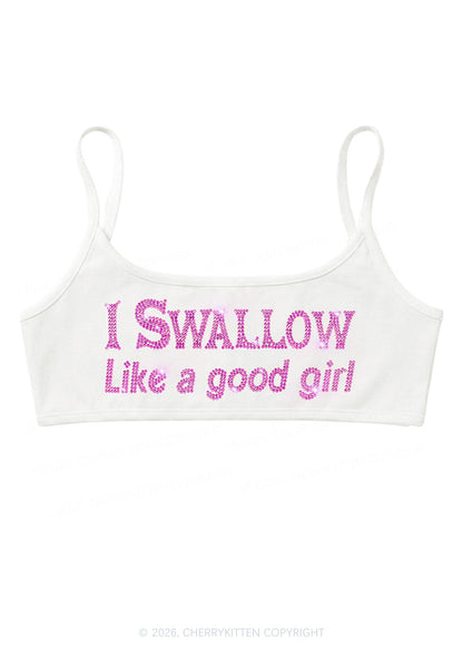 Rhinestone Swallow Like Good Girl Y2K Super Crop Cami Cherrykitten