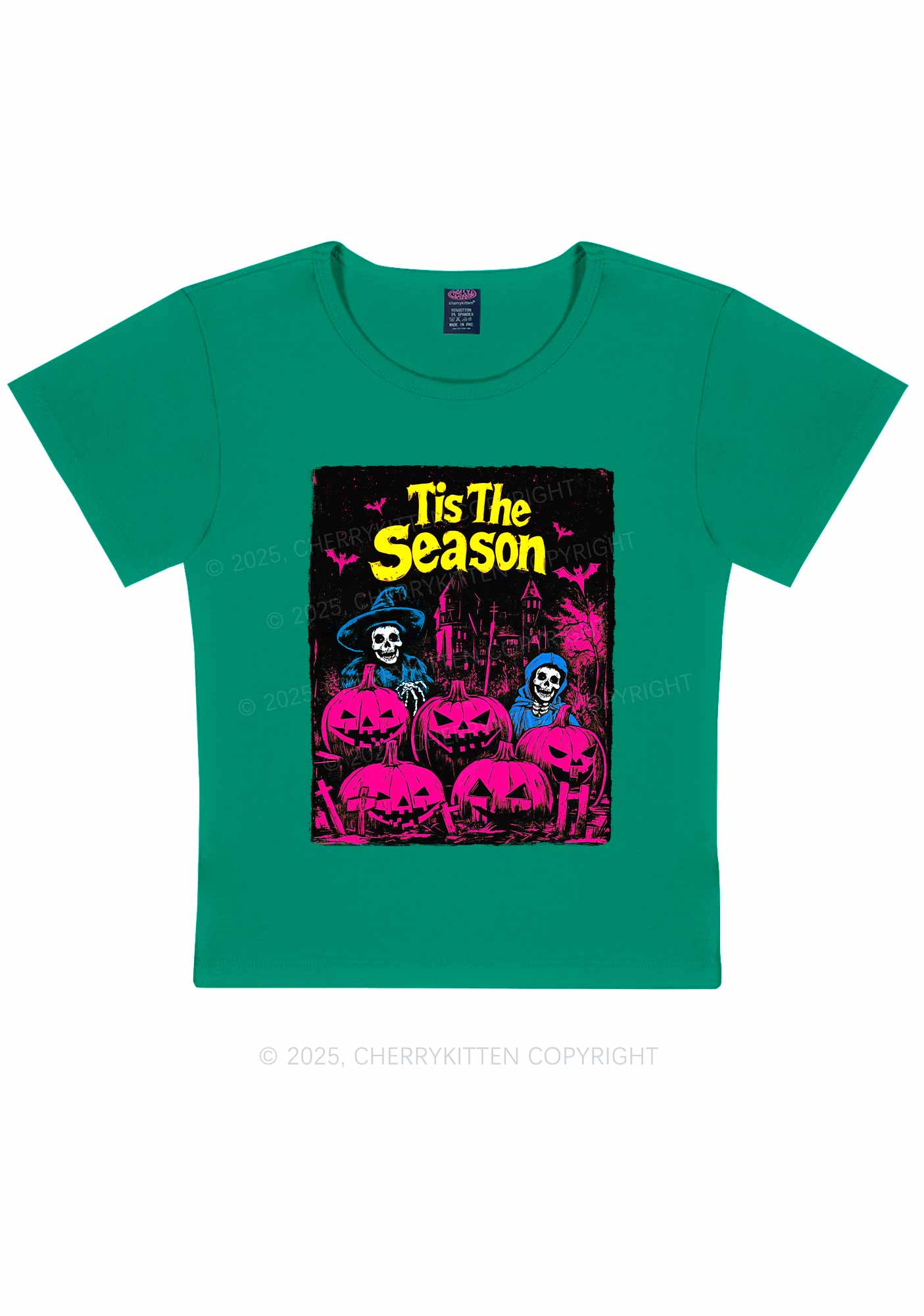 Halloween Tis The Season Skull Y2K Baby Tee Cherrykitten