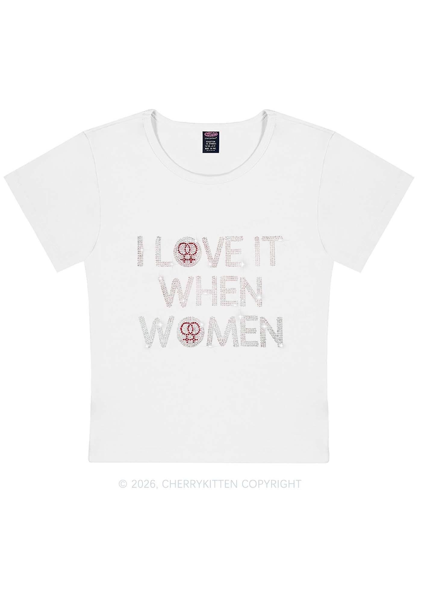 Rhinestone I Love It When Women Pride Y2K Baby Tee Cherrykitten