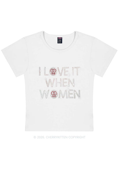 Rhinestone I Love It When Women Pride Y2K Baby Tee Cherrykitten