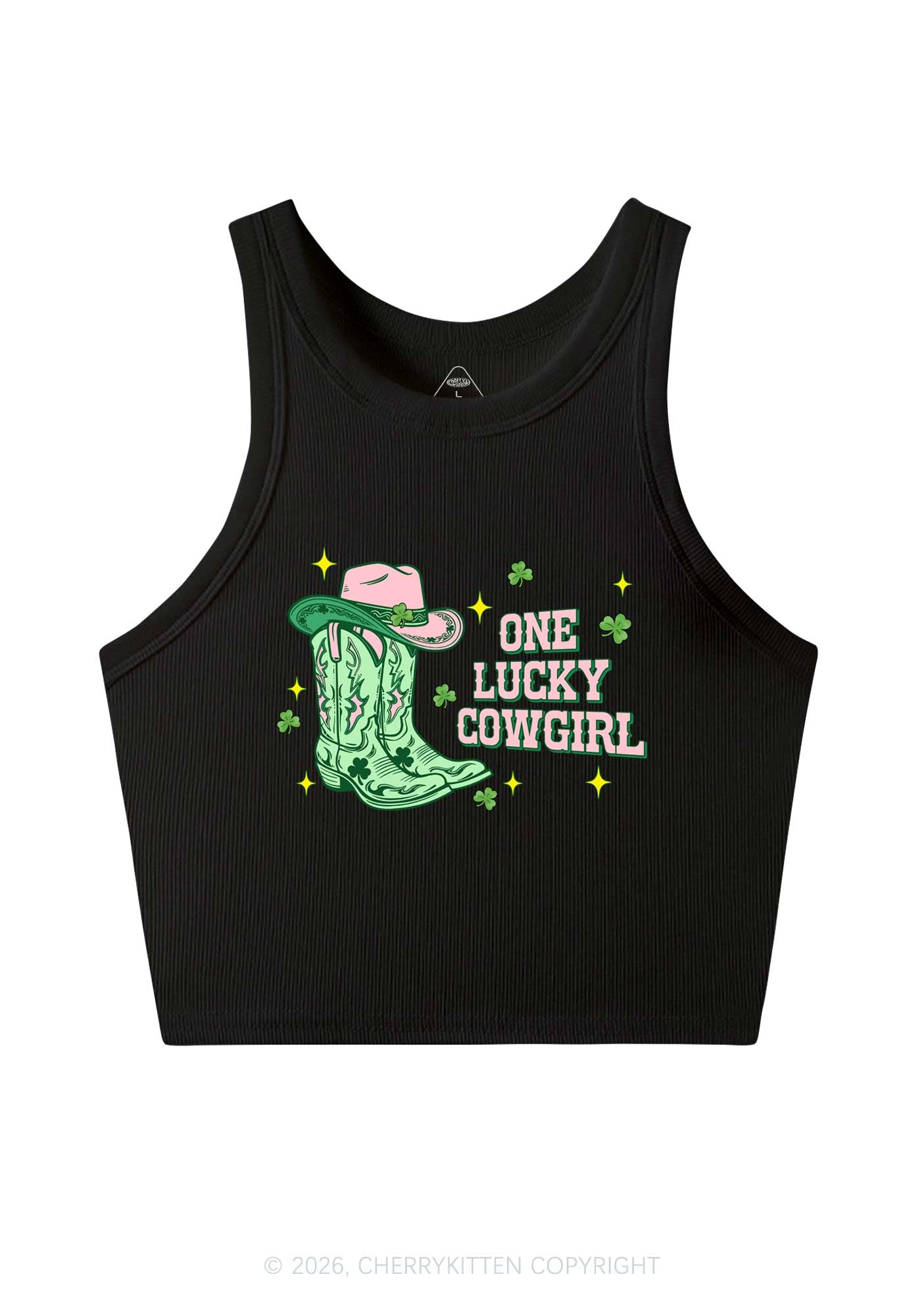 One Lucky Cowgirl Boots St Patricks Y2K Crop Tank Top Cherrykitten