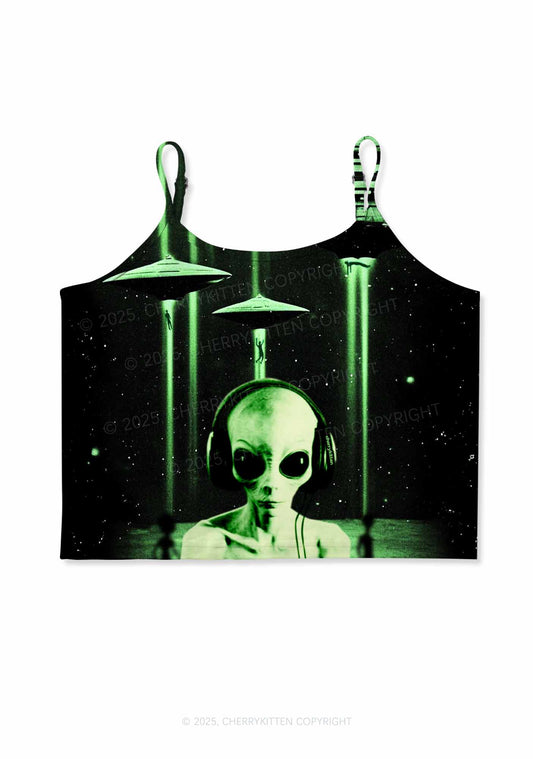 Halloween Alien DJ Y2K Print Cami Crop Top Cherrykitten