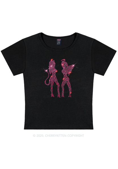 Rhinestone Dancing Girls Y2K Baby Tee Cherrykitten