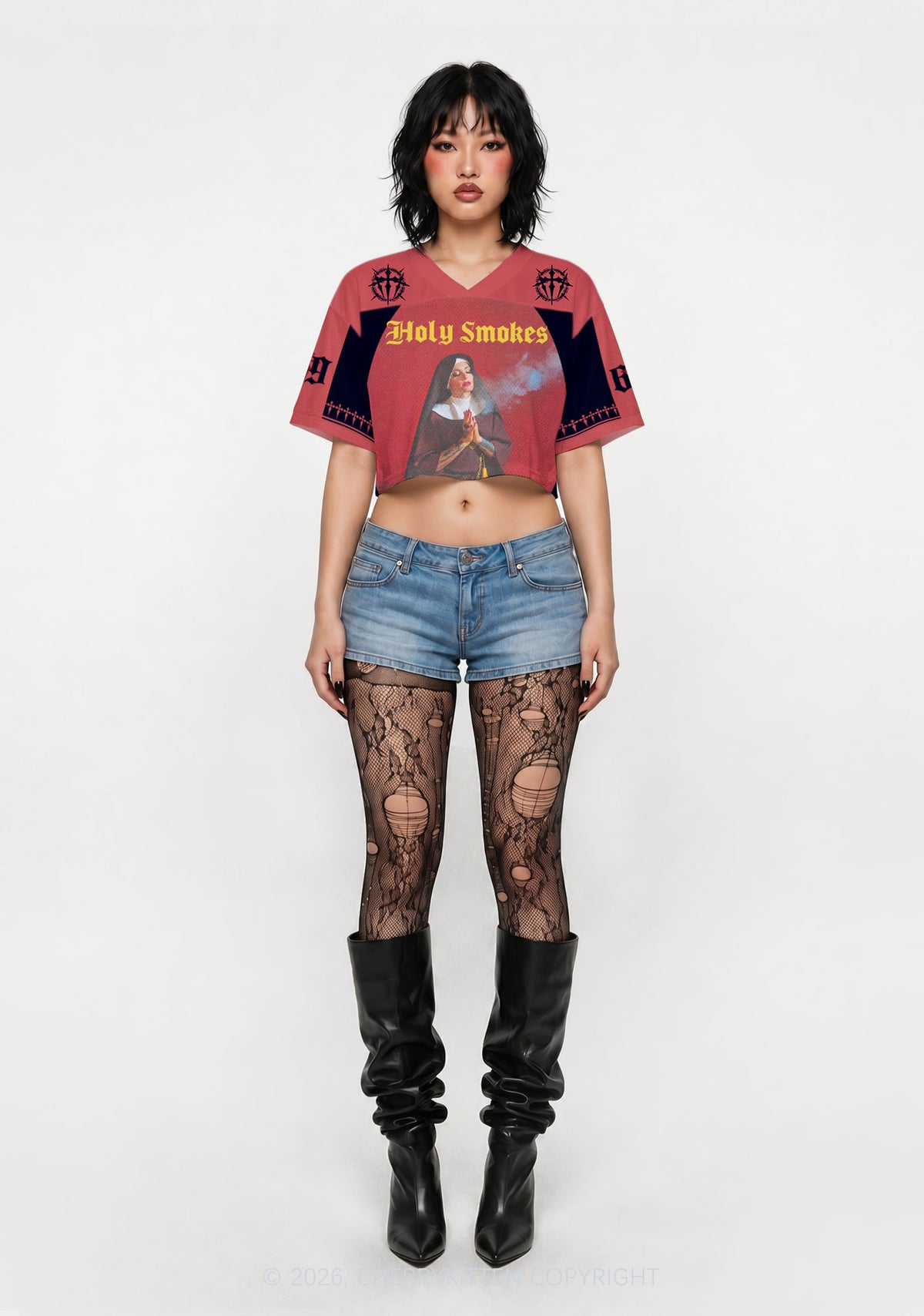 Holy Smokes Y2K Crop Sport Jersey Shirts Cherrykitten