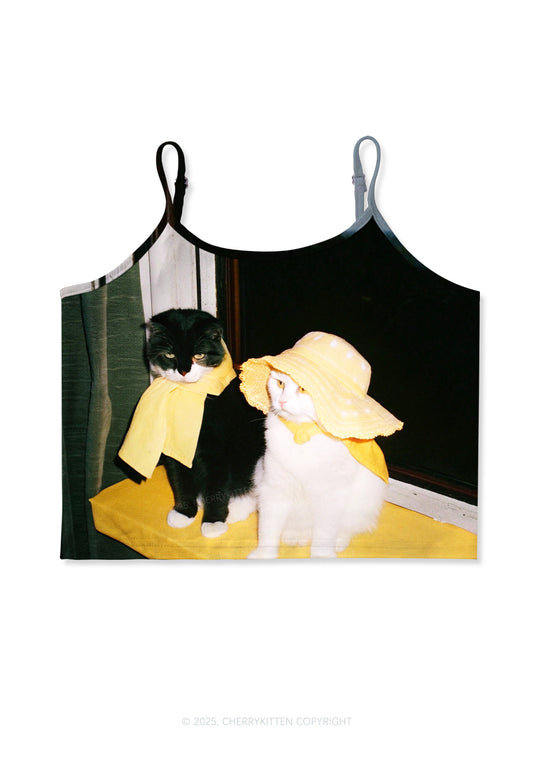 Cats Friend Y2K Print Cami Crop Top Cherrykitten
