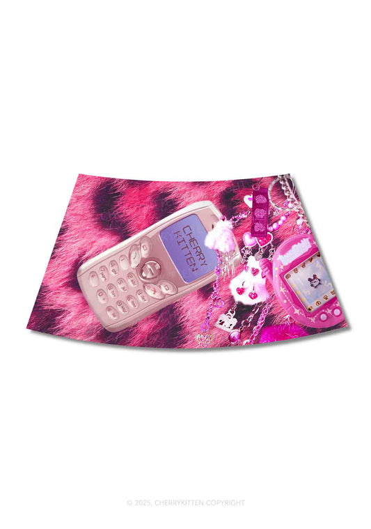 Pink Plush Phone Y2K Print Mini Skirt Cherrykitten