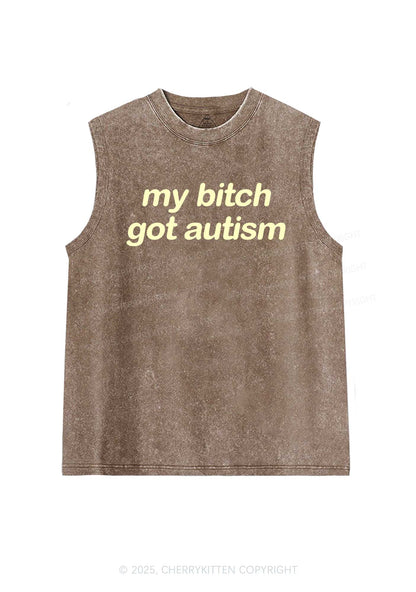 My Bxxch Got Autism Y2K Washed Muscle Tank Cherrykitten