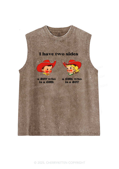 I Have Two Sides Pride Y2K Washed Muscle Tank Cherrykitten