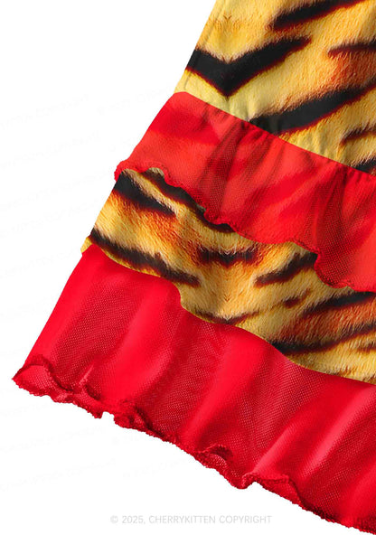 Wild Tiger Texture Y2K Print Mini Layered Skirt Cherrykitten