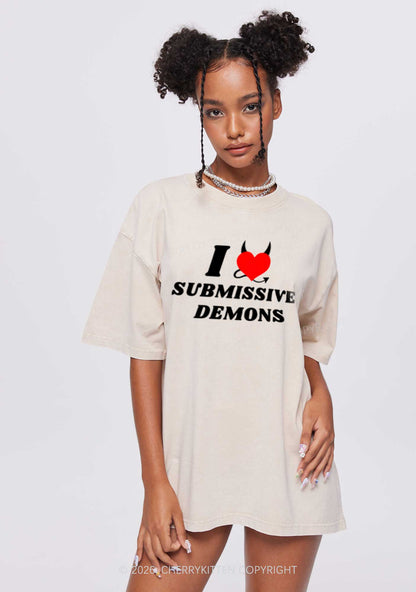 Halloween I Love S Demons Y2K Shirts Washed Tee Cherrykitten
