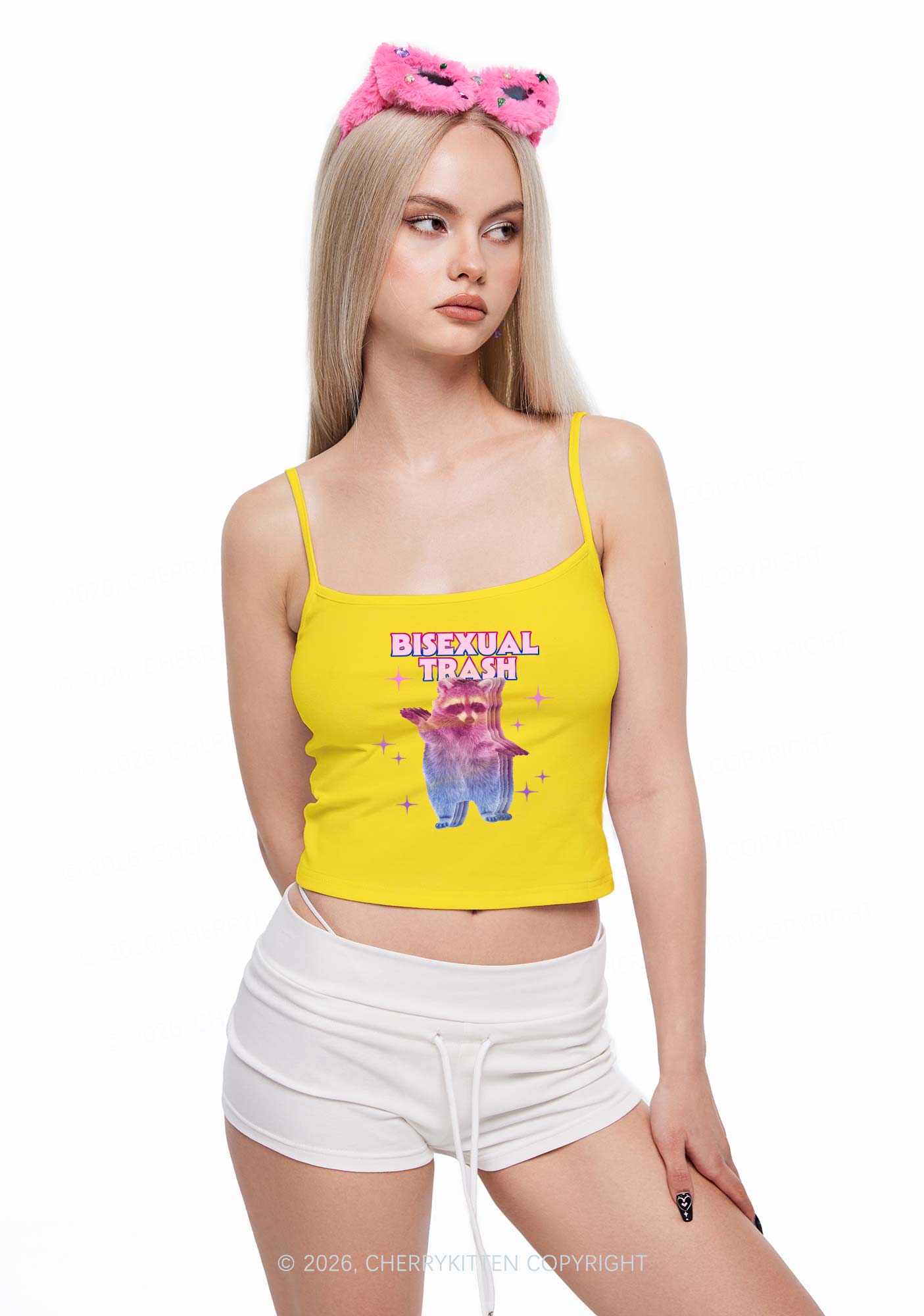 Bisexual Trash Raccoon Pride Y2K Spaghetti Strap Cami Cherrykitten