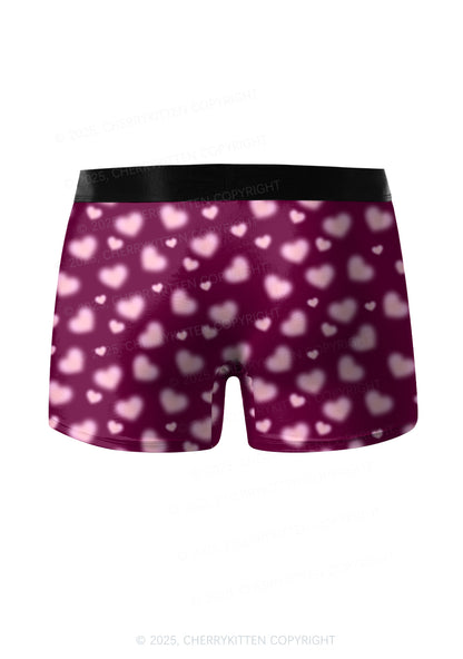 Pink Blurred Heart Valentine's Day Y2K Print Couples Boxer Briefs Set Cherrykitten