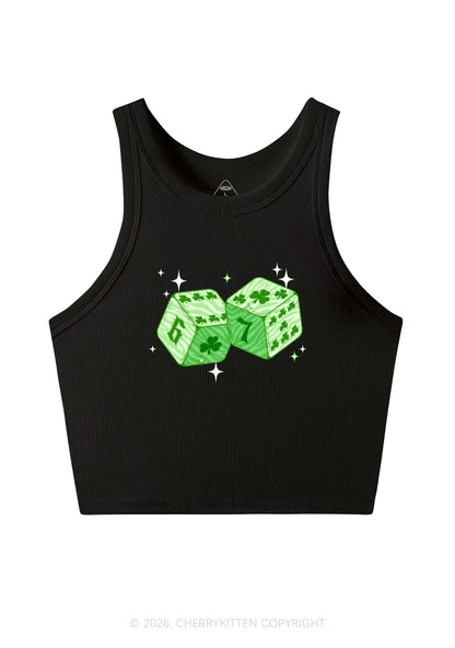 Green Clover Dice St Patricks Y2K Crop Tank Top Cherrykitten