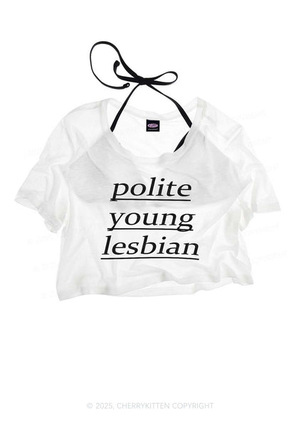 Polite Young Lesbian Pride Y2K Sheer Crop Tee Cherrykitten