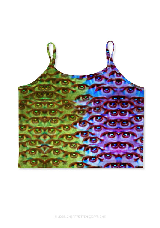 Halloween Spectrum Eyes Y2K Print Cami Crop Top Cherrykitten