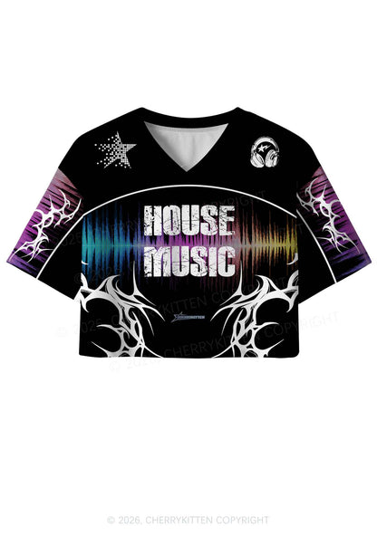 House Music Y2K Crop Sport Jersey Shirts Cherrykitten